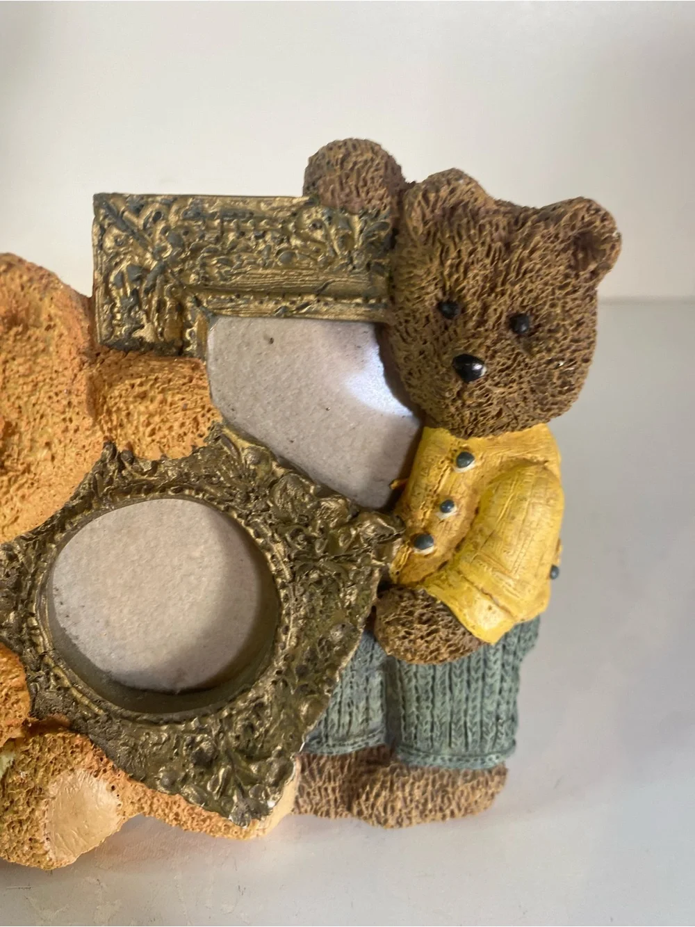 Vintage 1990s Teddy Bear Picture Frame Holds Four Mini Photos, Tabletop Collage